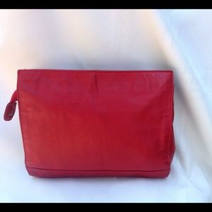 Vintage Red Leather Clutch Perlina Purse Handbag